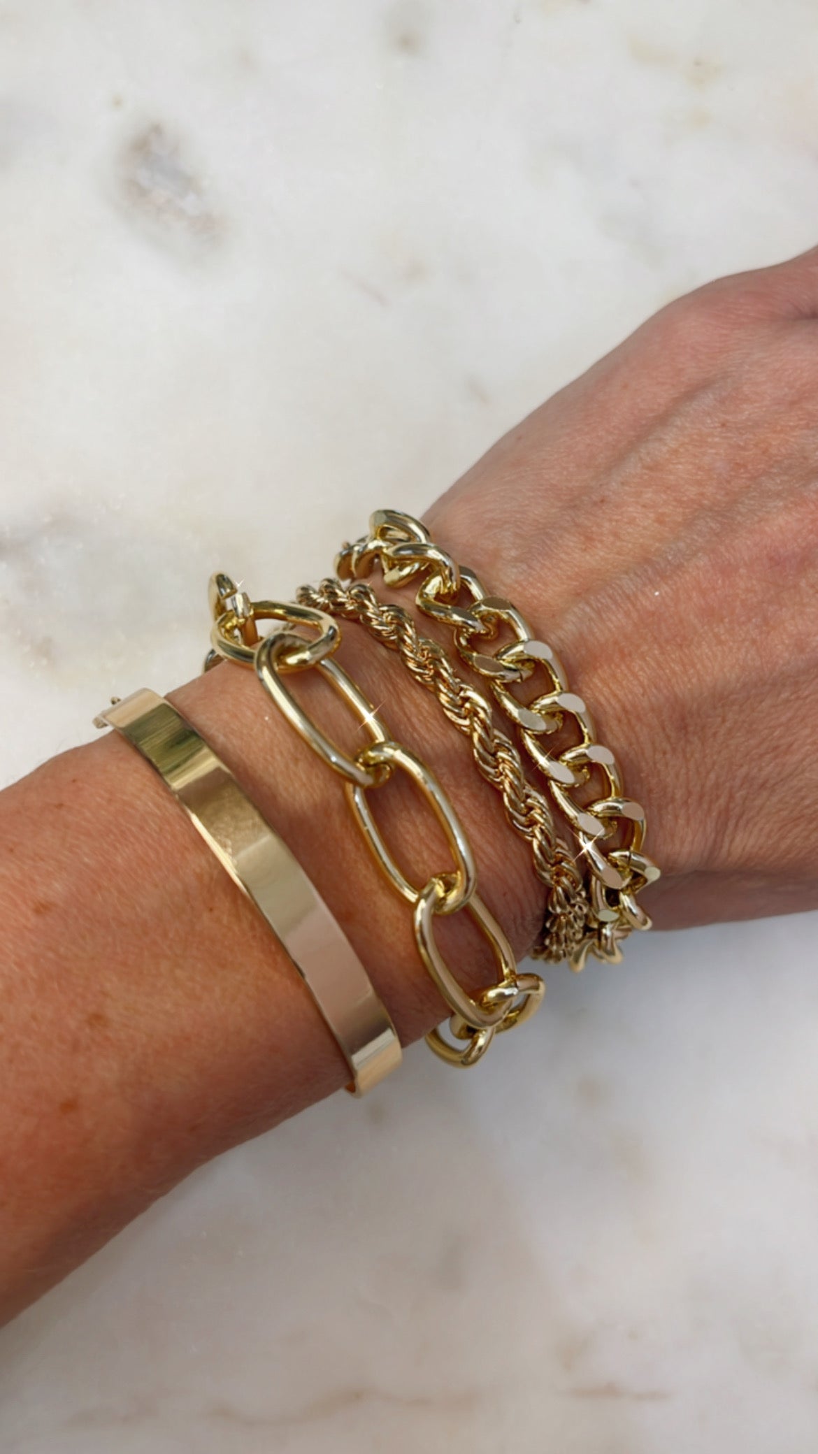 Curb Gold Cuban Four Set Chain Bracelets - Alureva
