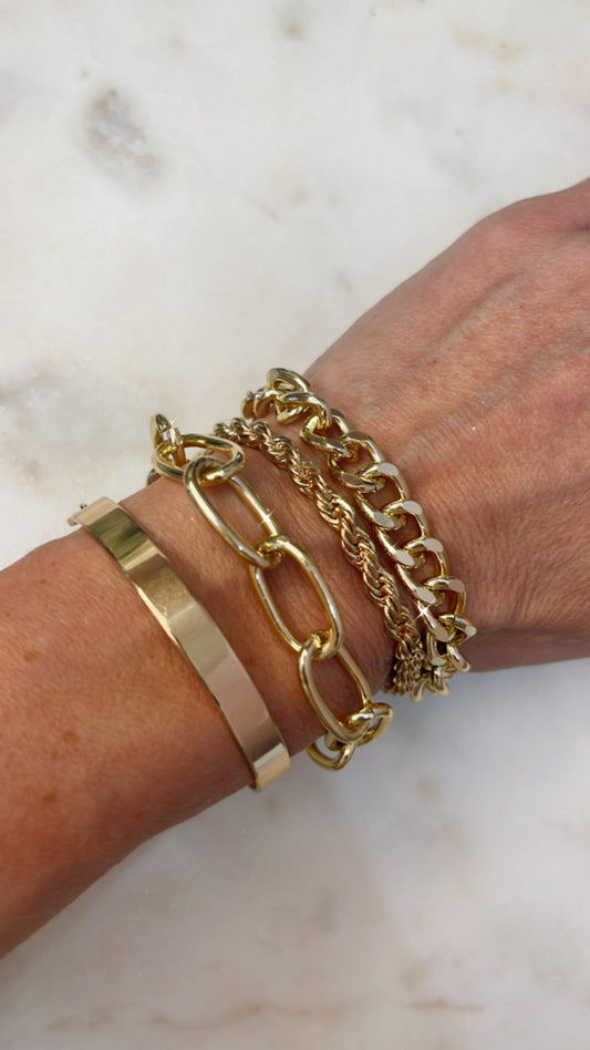 Curb Gold Cuban Four Set Chain Bracelets - Alureva